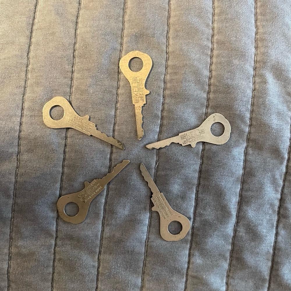 Five Keys For Antique Self Locking Keyhole Lock & Peephole Block, Keys Only